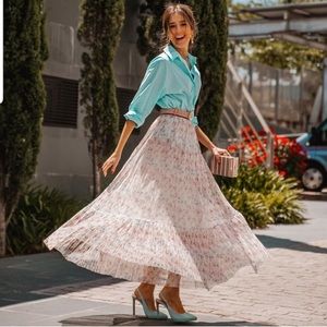 Zara Ivory (with floral ditsy print) pleated maxi skirt